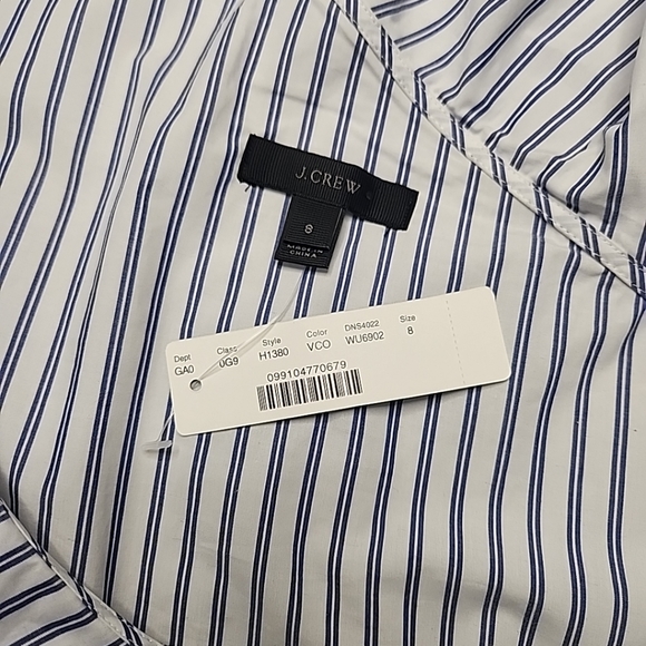 NEW wTag-Women’s J.CREW Blue/White Striped One-Shoulder Shirt Sz 8 - Picture 10 of 13